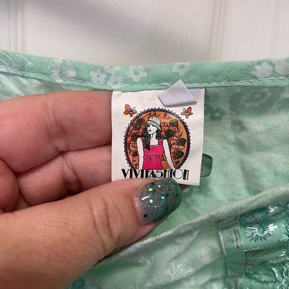 Vintage Style Green Floral & Eyelet Sundress sz L - Picture 5 of 6